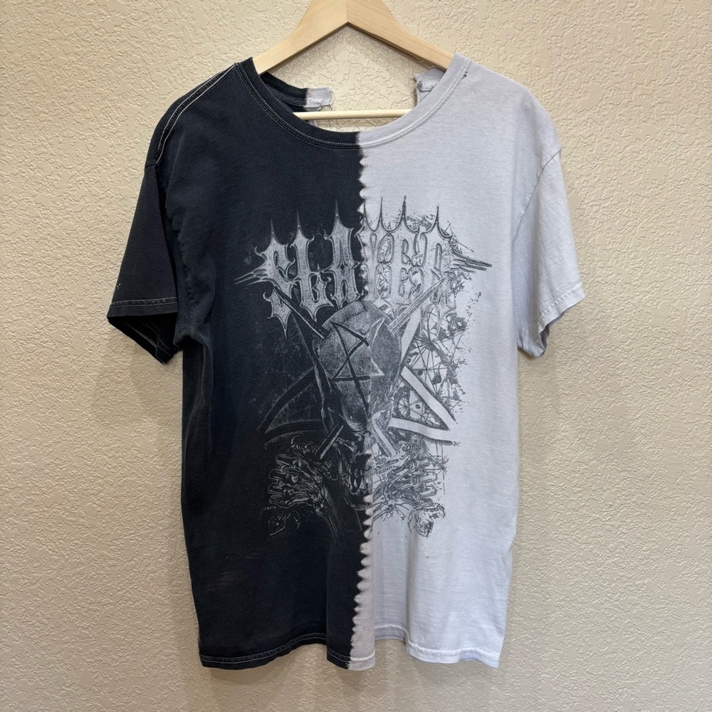 Slayer Skull Split T-Shirt Tie Dyed Size Medium Grey & Black Thrash Metal